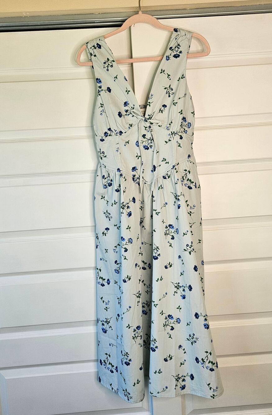 NWT Band of the Free Blue Floral Dropped Waist Midi Dress M 100% Cotton